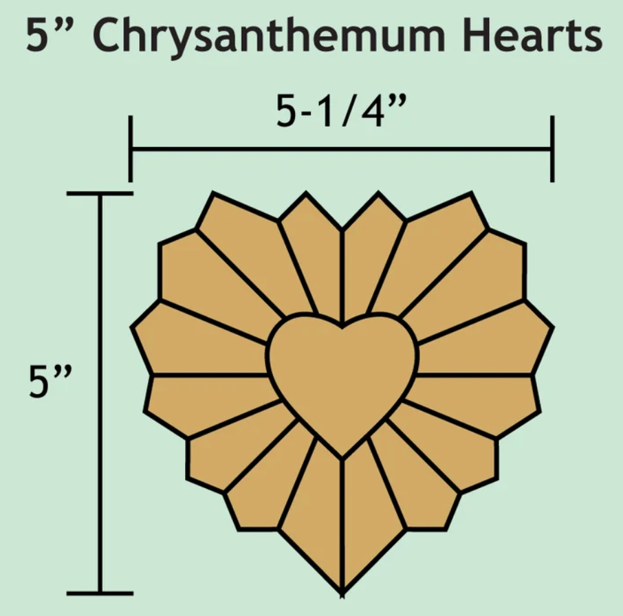 5" Chrysanthemum Heart Pieces- 4 Block pack